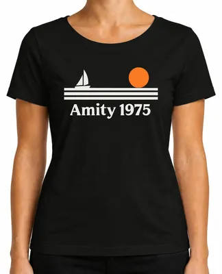 Produktbild von Amity 1975 Segelboot Sonnenuntergang Retro Maritim Strand Insel Damen T-Shirt, Schwarz, M