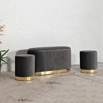 Immagine prodotto di Soroti - Panca, 80x37x42h cm Grigio Scuro, con due Sgabelli, Panca Contenitore