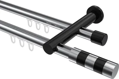 Produktbild von Interdeco Innenlaufstange / Gardinenstange mit Innenlauf Chrom / Schwarz, Typ Platon Mavell (Zylinder Bicolor), 20 mm Ø 2-läufig, 260 cm