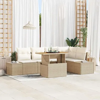 Image de Ensemble de salon de jardin exclusif - 6 pièces - Beige - Rotin synthétique