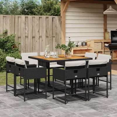 Produktbild von Möbel 9-tlg. Garten-Essgruppe mit Kissen Schwarz Poly Rattan - Gartenmöbelgarnituren 3211383