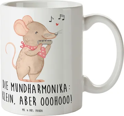 Produktbild von Mr. & Mrs. Panda Teetasse Mundharmonika Ohooo - Weiß - Geschenk, Kaffeetasse, klein, Musikinstrument, Lernen, Blues, Kaffeebecher, Folklore, Musik, Instrument, Becher