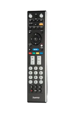 A studio shot of a remote control against a white background.