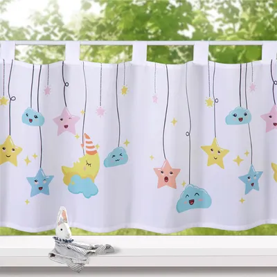 Produktbild von heimtexland ® Kindergardine Wolke Mond Sterne Scheibengardine HxB 45x120 blickdicht  Kinderzimmer Deko Gardine Typ757