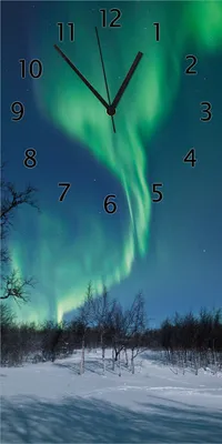 Produktbild von Wallario Design Wanduhr Polarlicht in Schweden aus Echtglas, Größe 30 x 60 cm