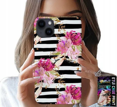 Immagine prodotto di Custodia Per Iphone 13 - Motivo Floreale A Strisce Bianche E Nere