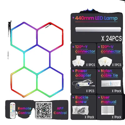 Imagen del producto de Iluminación ambiental RGB, diseño hexagonal, control remoto y control a través de la aplicación, 5 luces RGB