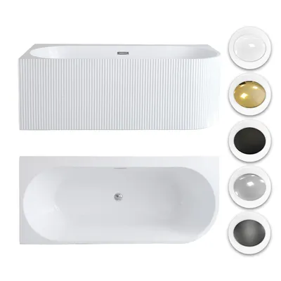 Zdjęcie produktu dla Wanna wolnostojąca przyścienna NAROŻNA PULA Lewa Prążkowana 180 x 80 x 58 cm biała system przelewowy