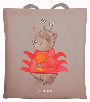 Produktbild von Mr. & Mrs. Panda Beutel Krebs Astrologie - Braun Pastell - Geschenk, Schultasche, totebag, Shopping Tasche, Tierkreiszeichen, Sternzeichen, Jutebeutel, Tote Bag