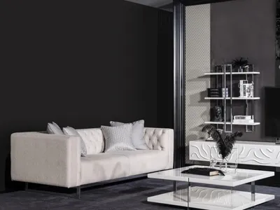 Immagine prodotto di Set moderno composto da divano in tessuto beige e tavolino