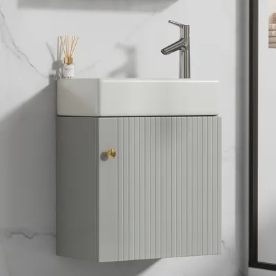 Obrázek produktu pro okwish Koupelnový nábytek umyvadlo, koupelnová skříňka, s umyvadlovým podstavcem 46x26x56 cm, zavěšený umyvadlový podstavec, malý nábytek do koupelny pro hosty, šedá+bílá
