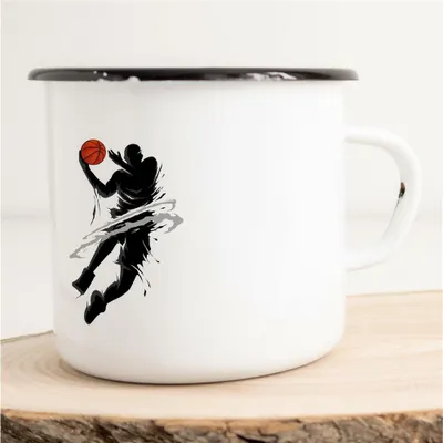 Produktbild von Huuraa Emaille Tasse Basketballer Geschenk Kaffeebecher Vintage 300ml Basketballer Präsent