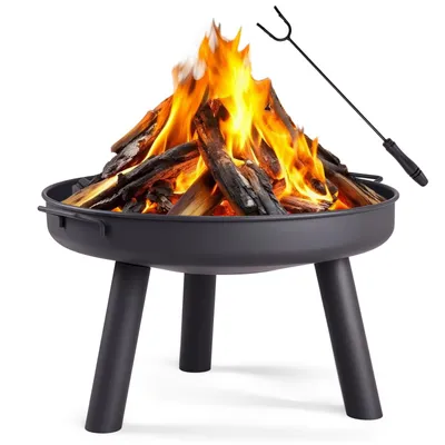 Produktbild von FCH Feuerstelle Ø 60 cm Rauchfrei Holzfeuerschale mit Schürhaken,Feuerkorb und Feuertonne Funkenschutz für Heizung/BBQ Grill, Garten Terrasse