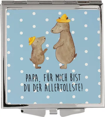 Produktbild von Mr. & Mrs. Panda Schminkspiegel Bären mit Hut - Blau Pastell - Geschenk, Kosmetikspiegel, Taschenspiegel, Vatertag, Familie, Handspiegel, Kleiner Spiegel, Quadratischer
