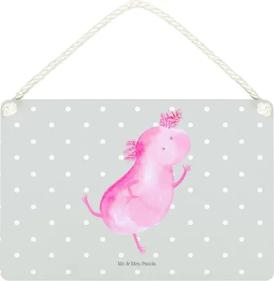 Produktbild von Mr. & Mrs. Panda Dekoschild Axolotl Tanzen DIN A4 - Grau Pastell - Geschenk, Freudig, gut Gelaunt, holzbild, Sterne, Deko Wandbild, Schild, Freundin, Verrückt, Holzschild