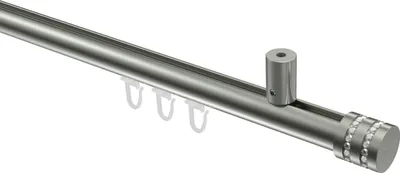 Produktbild von Interdeco Innenlaufstange / Gardinenstange mit Innenlauf Edelstahl-Optik, Typ Sonius Estana (Glitzerkappe) Deckenmontage, 20 mm Ø 1-läufig, 220 cm