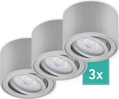 Produktbild von 3er Set Oktaplex Aufbaustrahler Alu flach & schwenkbar 3-Step dimmbar inkl. LED Modul 2700K warmweiß - Aufbauspot Aluminium gebürstet