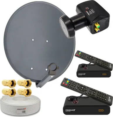 Produktbild von PremiumX SAT Anlage 60cm Antenne Twin LNB 25m Kabel 2x HDTV Receiver