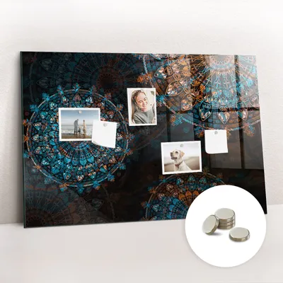 Obrázok produktu pre Magnetická tabuľa na stenu - Memo Tabuľa Sklenená - vrátane 5 magnetov - 90x60 cm - Vzor mandaly