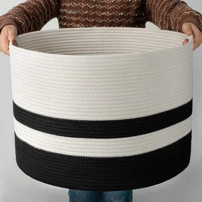 Immagine prodotto di Grande cesto portabiancheria in cotone, cesto per la biancheria da letto, 56 x 56 x 35,5 cm, nero
