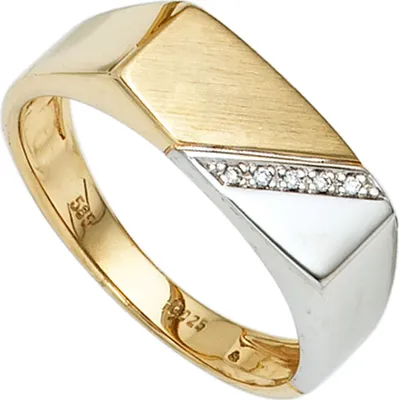 Produktbild von Herrenring Ring mit 5 Diamanten Brillanten 585 Gold Gelbgold Weißgold Innenumfang 70mm  Ø22.3mm