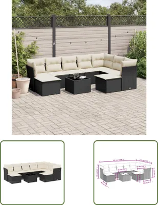 Produktbild von The Living Store 10-tlg. Garten-Sofagarnitur mit Kissen Schwarz Poly Rattan