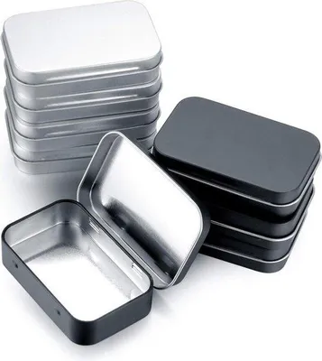Produktbild von Rechteckige Metalldose mit Deckel silber schwarz