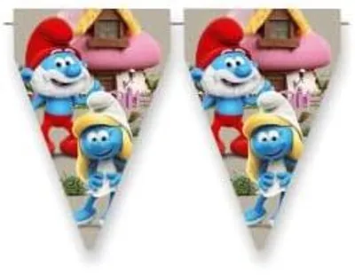 Imagen del producto de Guirnalda de banderines Smurf, 3 metros, banderines de colores para fiestas infantiles
