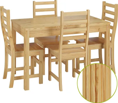 Produktbild von Essgruppe für Vier mit Tisch und modernen Stühlen Kiefer Massivholz 90.70-51 C-Set 21