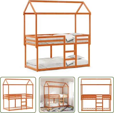 Produktbild von The Living Store Etagenbett mit Dach Wachsbraun 80x200 cm Massivholz Kiefer