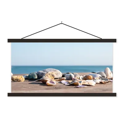 Produktbild von MuchoWow® Textilposter Muscheln - Strand - Meer - Sommer - Sonne 150x75 cm mit schwarzem Rahmen - Posterleiste
