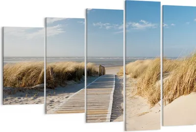 Produktbild von Bild auf Leinwand - Leinwandbild - Strand Meer Fußgängerbrücke Ufer - 150x100cm - Wand Bild - Wanddeko - Leinwanddruck - Bilder - Kunstdruck - Leinwand bilder - Wandkunst - EG150x100-2657
