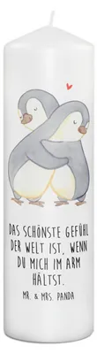 Produktbild von Mr. & Mrs. Panda Kerze Pinguine Kuscheln 29 x 8 cm XL - Weiß - Geschenk, Valentinstag, Stumpenkerze, Bedruckte, Blockkerze, Wachskerze, Erinnerungslicht, Hochzeitstag
