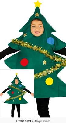 Produktbild von Kinder Weihnachtsbaum-Kostüm – Grünes Kostüm mit goldener Girlande und Applikationen Gr. 98-134, Größe:110/116