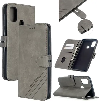 Produktbild von Für Samsung A51/A71/M30S Case weiches Leder Cover mit Denim Texture Präzise Ausschnitte Geldbörse Design Schnalle Schließung Smartphone Shell grau