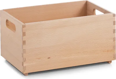 A wooden storage box with handles.