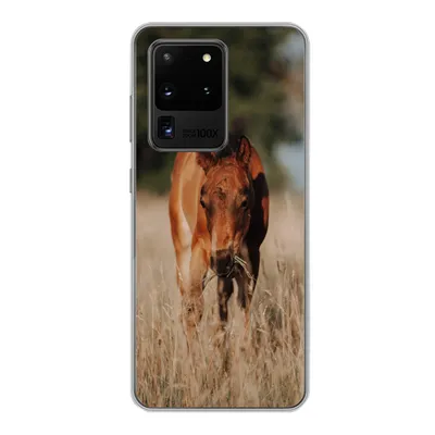 Produktbild von MuchoWow® Handyhülle Schutzhülle Hülle für Samsung Galaxy S20 Ultra Pferd - Sonne - Landschaft Silikon Softcase Handy Hülle - Karteninhaber