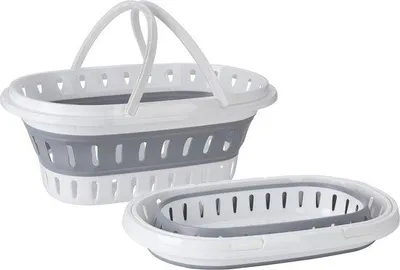 Produktbild von Famanu Wäschekorb faltbar - Weiß/Grau, 25 Liter, platzsparend für Haushalt und Picknick