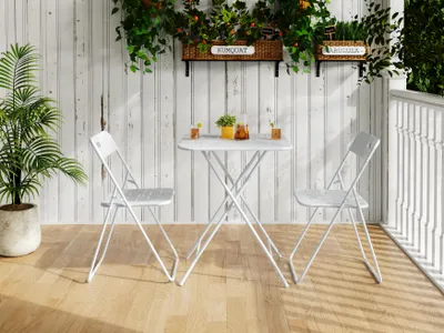 Produktbild von MODFU Tisch- und Stuhl-Set Platzsparend Leicht Zu Verstauen mit 1 Tisch und 2 Stühlen Geeignet für den Außenbereich und Garten Weiß