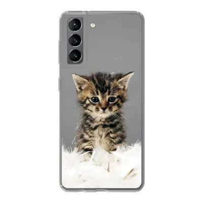 Produktbild von MuchoWow® Handyhülle Schutzhülle Hülle für Samsung Galaxy S21 Katze - Kätzchen - Federn Silikon Softcase Handy Hülle - Softcase