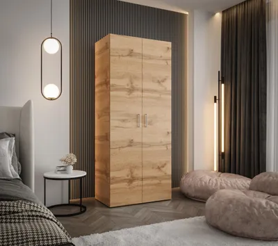 Produktbild von Drehtürenschrank 190x80x48 cm Eiche Wotan – Moderner Kleiderschrank mit viel Stauraum für Schlafzimmer und Flur