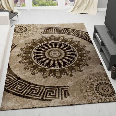 Produktbild von Klassischer Tibet Teppich, sehr dicht gewebt, mit Medaillon Motiv in stilvollen Brauntönen - T6447, Maße:160 cm x 230 cm