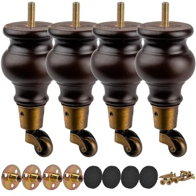 Immagine prodotto di Set di 4 piedini in legno con ruote, altezza 15 cm, per divani e mobili