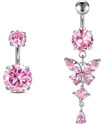 Obrázek produktu pro Piercing do pupku, motýlek, chirurgická ocel, 6 mm, 8 mm, 10 mm, 12 mm, 14 mm, stříbrná, růžová