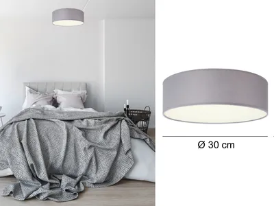 Produktbild von Runde LED Deckenleuchte Ø30 mit grauem Stoffschirm - Lampenschirm Deckenlampen