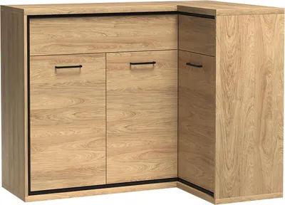 Produktbild von MIRJAN24 Eckkommode Mediolan 15, Sideboard mit Metallgriffe, Anrichte, Eckschrank (Hikora Natur, Seite: Links)