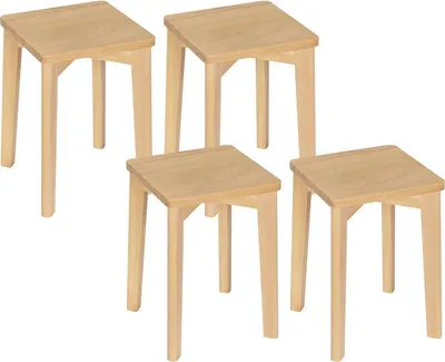 Produktbild von WOLTU 4er Set Esszimmerstühle Massivholz, rechteckiger Holzhocker stapelbar, Holzstuhl ohne Lehne, Sitzhocker, Hocker für Küche Wohnzimmer Schlafzimmer Büro, Naturholzfarbe, 31 x 44,5 x 31 cm