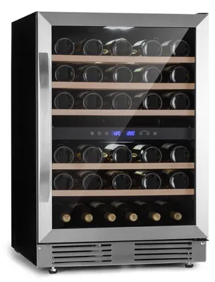 Image de Klarstein Cave a Vin, Réfrigérateur à Vin avec Porte en Verre, Cave à Vin de Vieillissement Double Zone, Prosecco, Bière, Ecran Tactile, Réfrigérateur Bar, Frigo avec Température 5-20°C, 51 Bouteilles