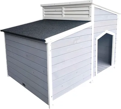 Produktbild von Dehner Lieblinge Hundehütte Balu, ca. 128 x 91 x 88.5 cm, Bitumen/Tannenholz, grau/weiß