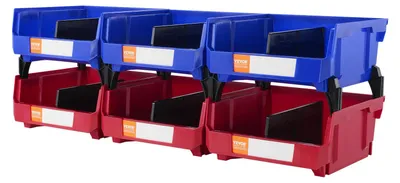 Obrázok produktu pre VEVOR sada 6 úložných boxov s otvoreným čelom Stohovacie boxy Stohovacie prepravky Úložné boxy Modrá/červená